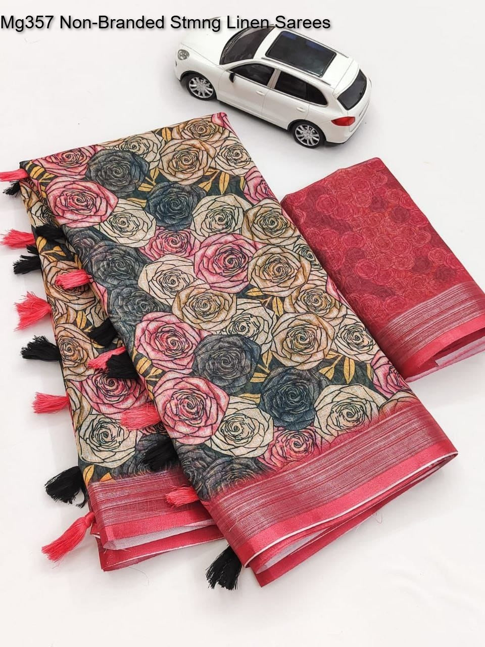 Mg357 Non-Branded Stmng Linen Sarees