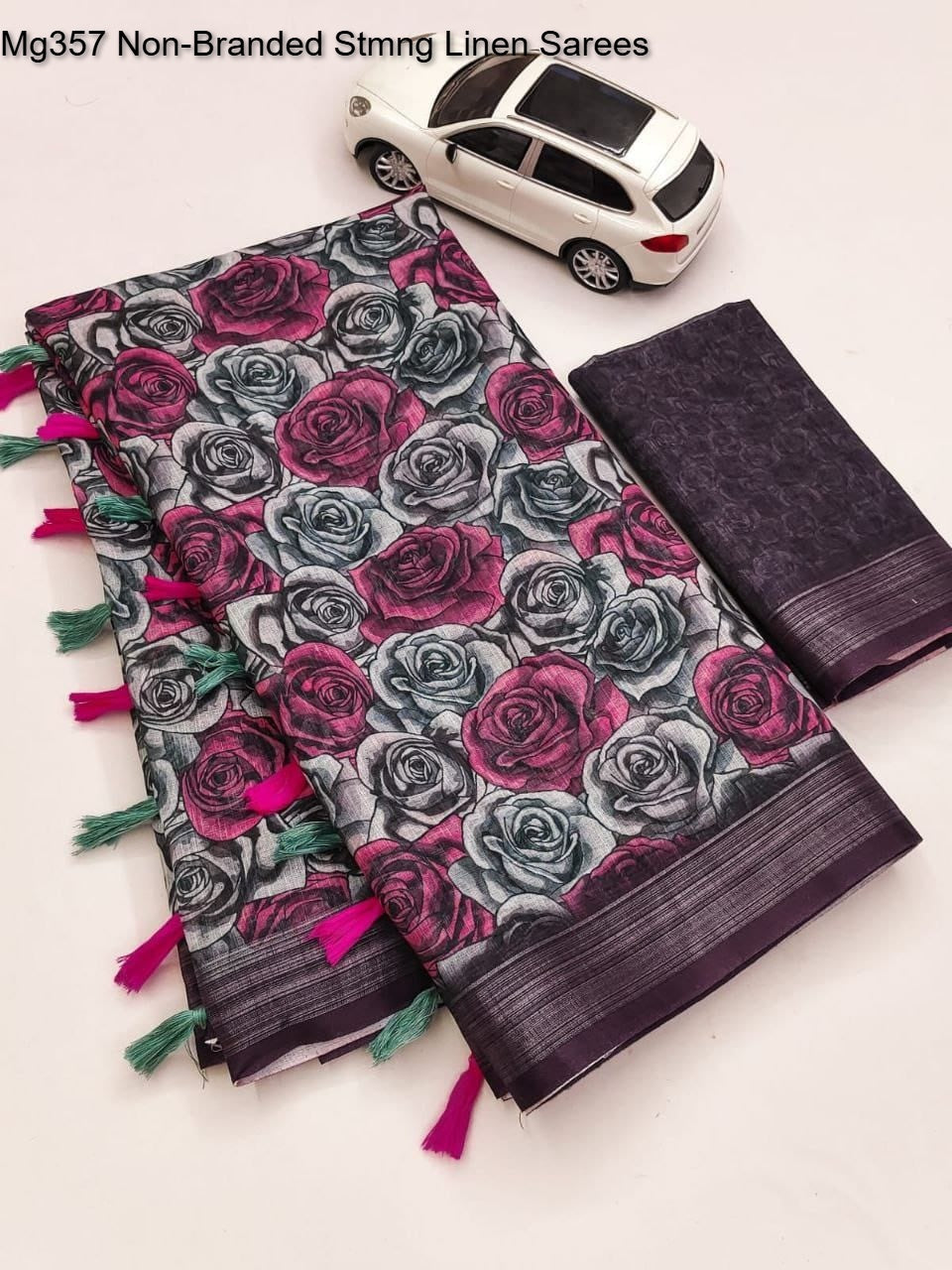 Mg357 Non-Branded Stmng Linen Sarees