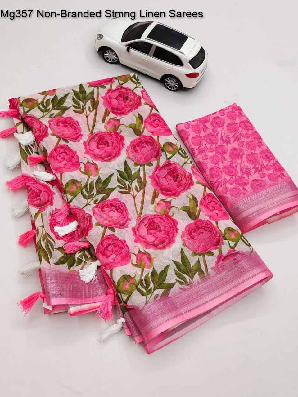 Mg357 Non-Branded Stmng Linen Sarees