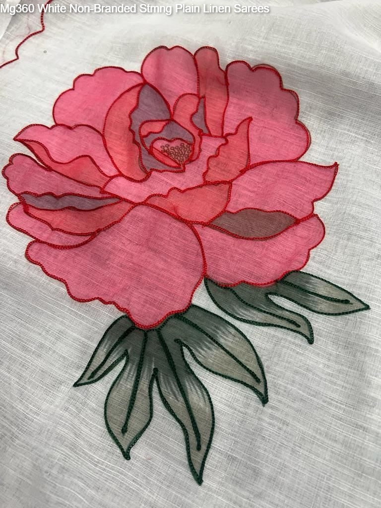 Mg360 White Non-Branded Stmng Plain Linen Sarees