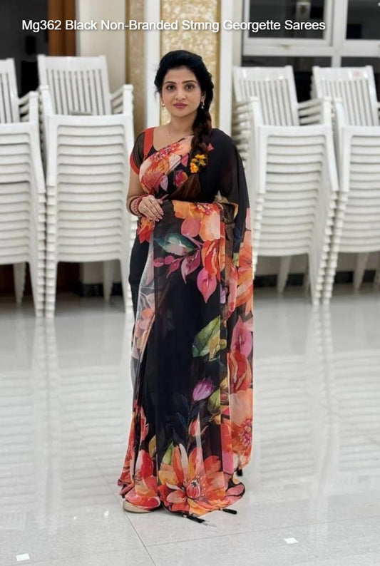 Mg362 Black Non-Branded Stmng Georgette Sarees
