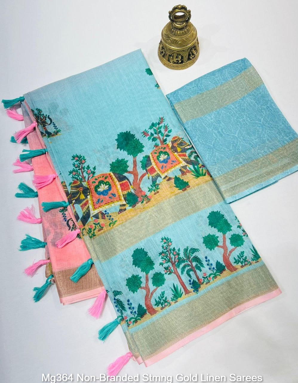 Mg364 Non-Branded Stmng Gold Linen Sarees