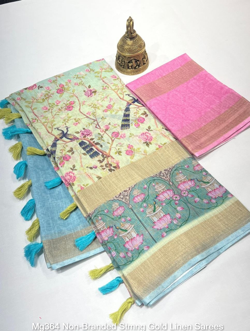 Mg364 Non-Branded Stmng Gold Linen Sarees