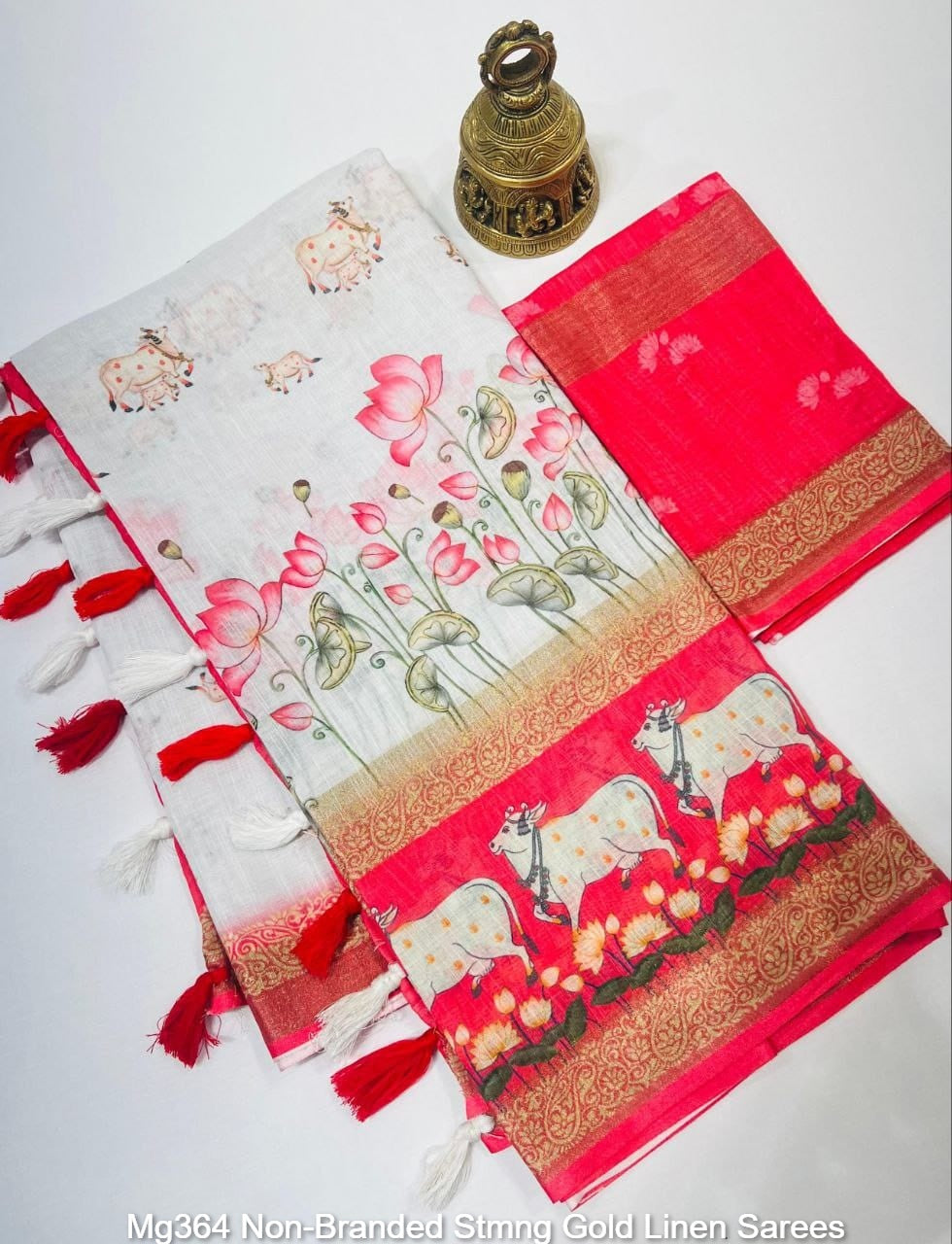 Mg364 Non-Branded Stmng Gold Linen Sarees