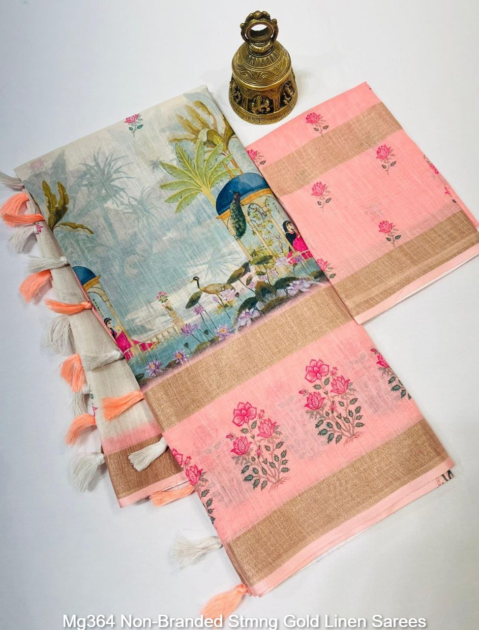 Mg364 Non-Branded Stmng Gold Linen Sarees