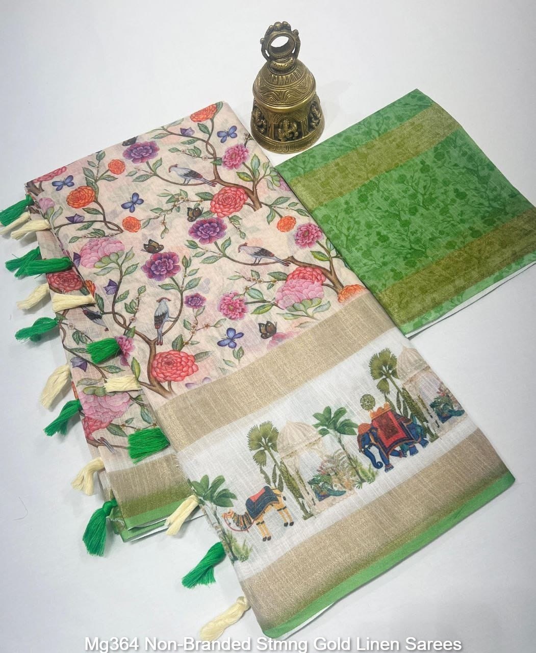 Mg364 Non-Branded Stmng Gold Linen Sarees