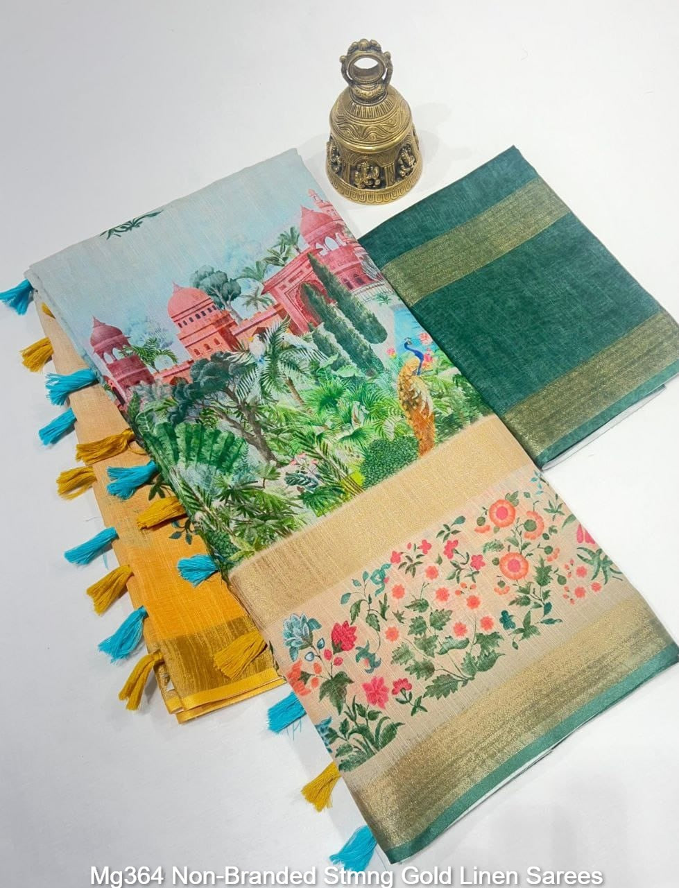 Mg364 Non-Branded Stmng Gold Linen Sarees