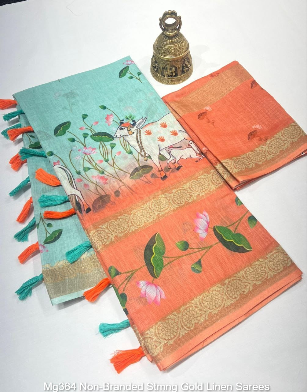 Mg364 Non-Branded Stmng Gold Linen Sarees