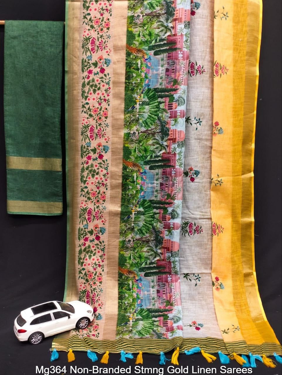 Mg364 Non-Branded Stmng Gold Linen Sarees