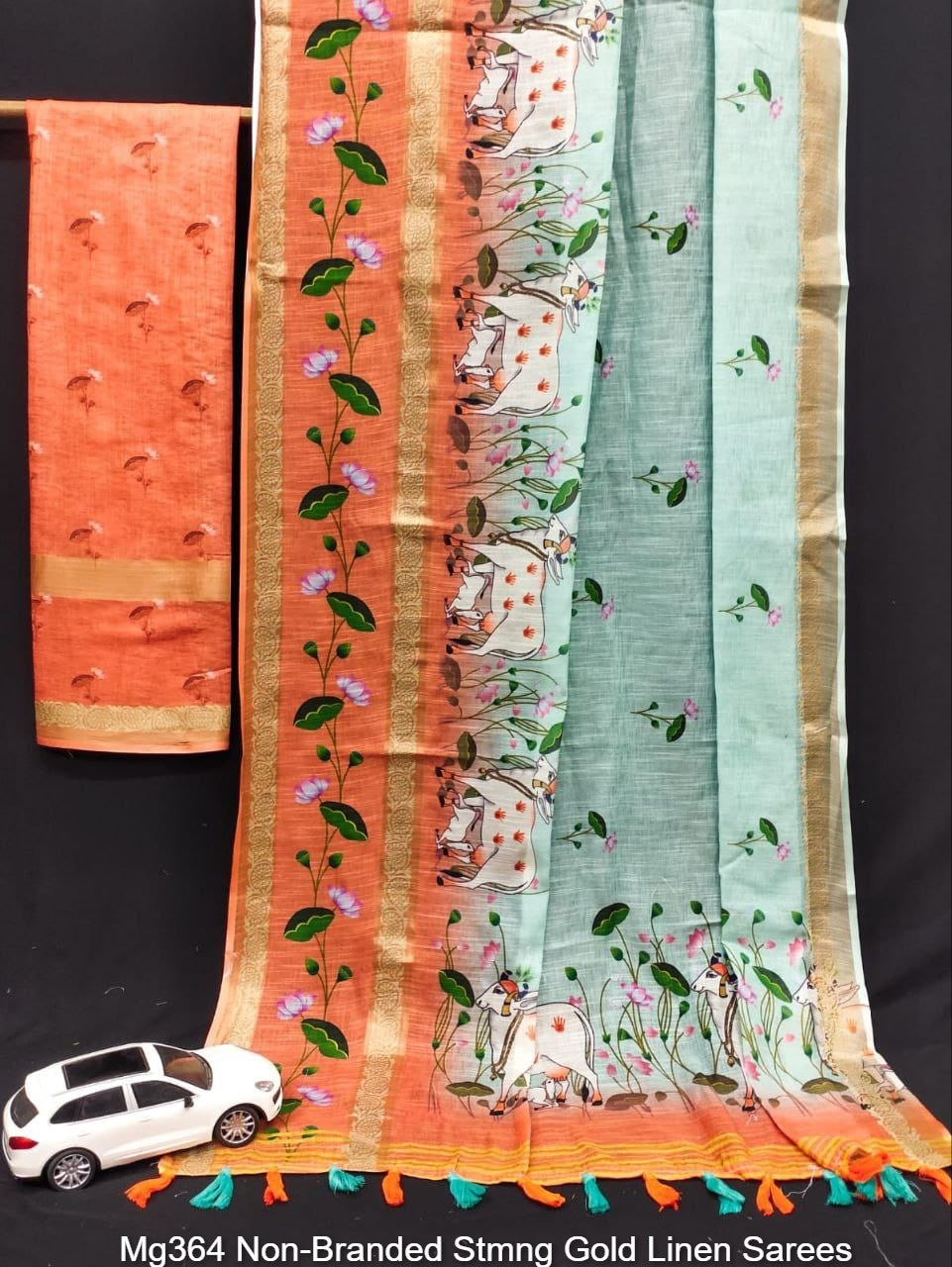 Mg364 Non-Branded Stmng Gold Linen Sarees