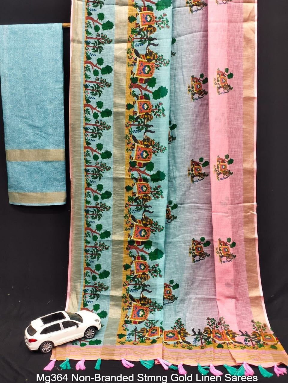 Mg364 Non-Branded Stmng Gold Linen Sarees