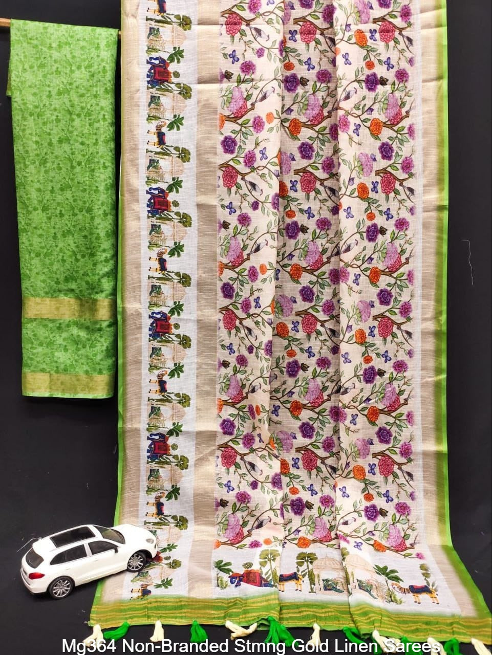 Mg364 Non-Branded Stmng Gold Linen Sarees