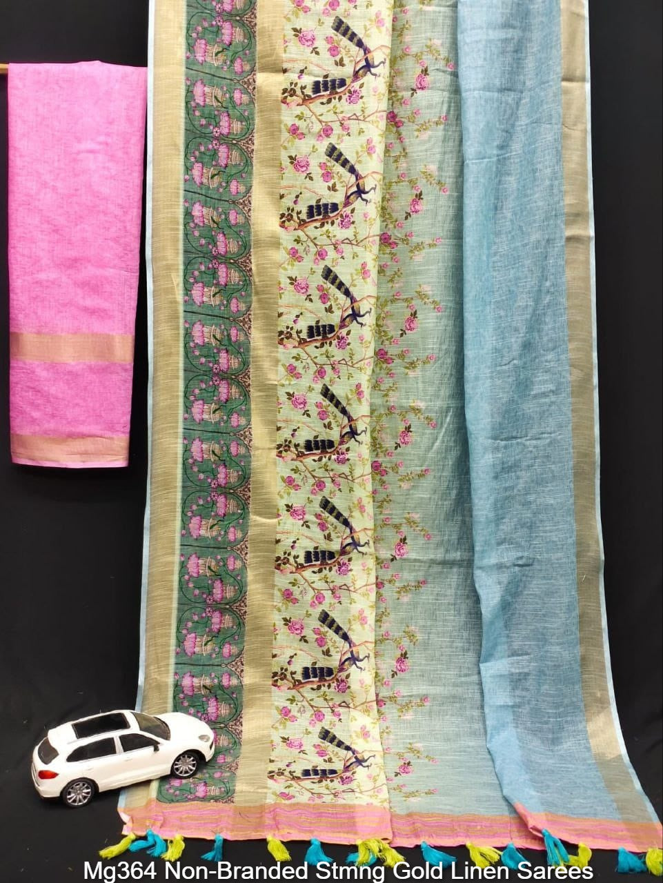 Mg364 Non-Branded Stmng Gold Linen Sarees