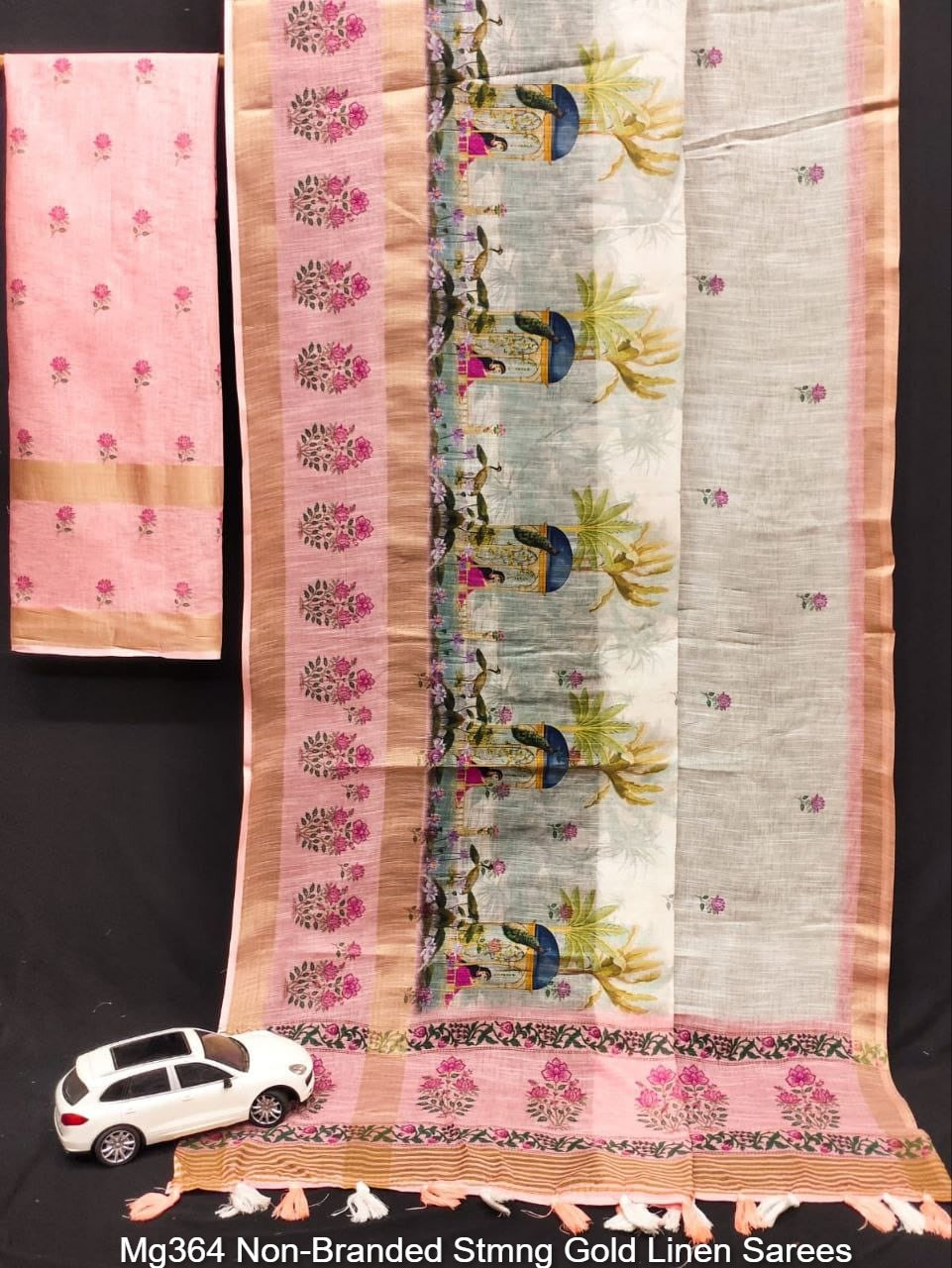 Mg364 Non-Branded Stmng Gold Linen Sarees