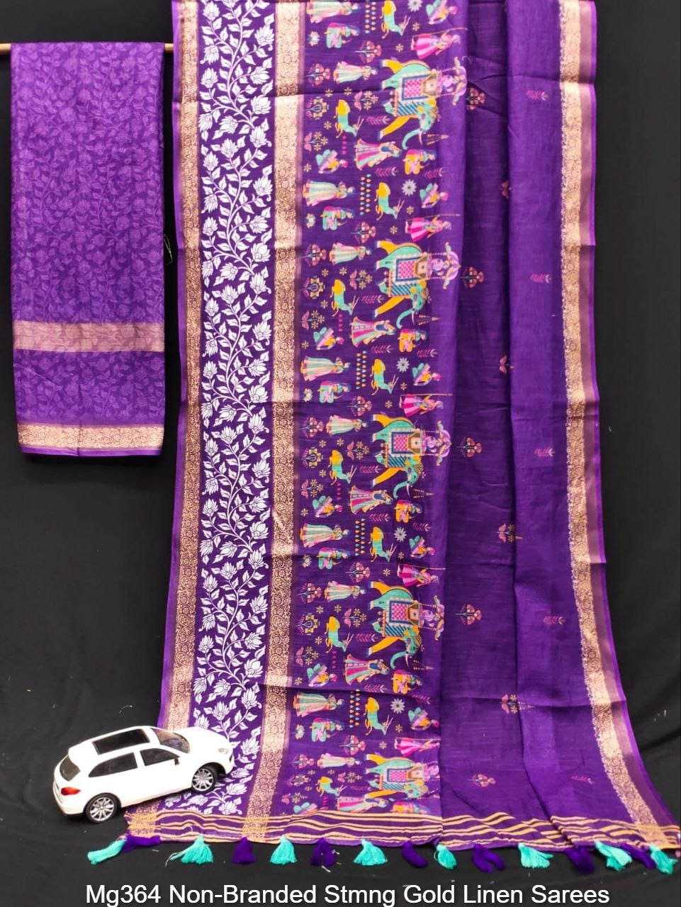 Mg364 Non-Branded Stmng Gold Linen Sarees