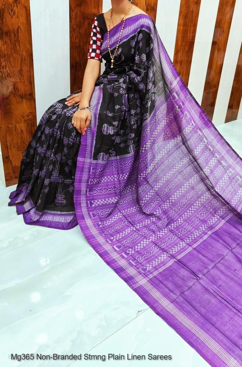 Mg365 Non-Branded Stmng Plain Linen Sarees