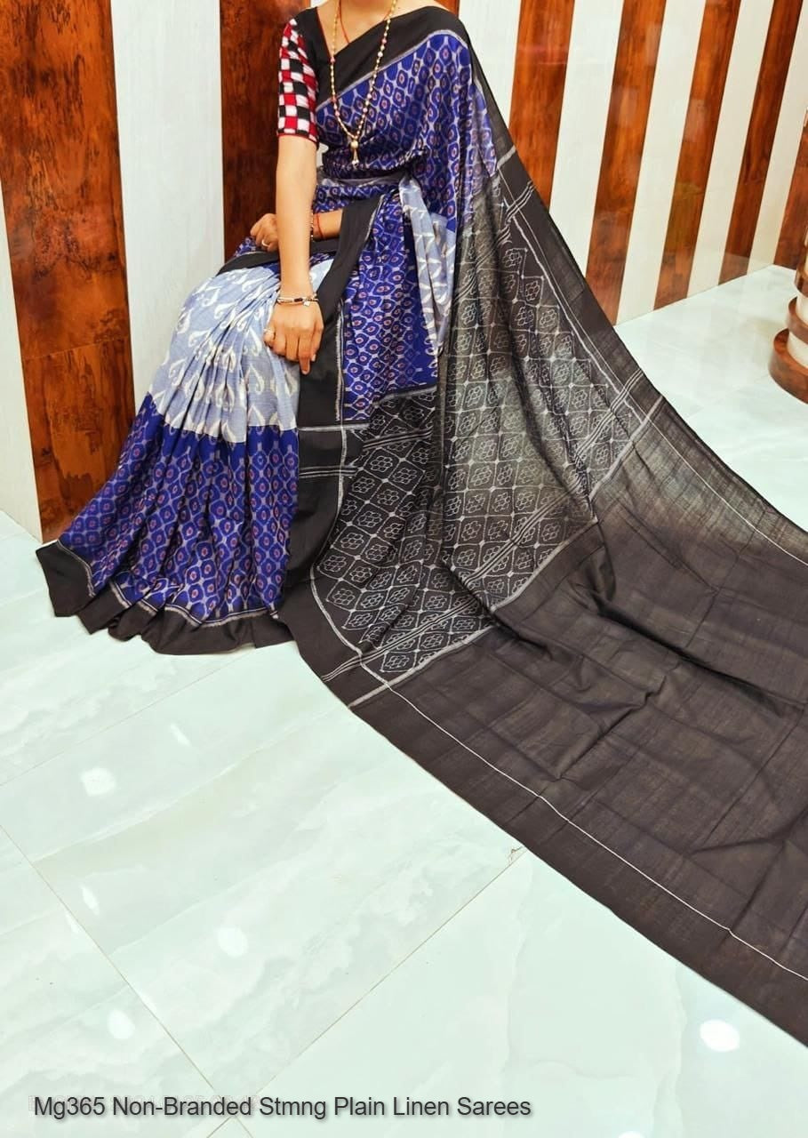 Mg365 Non-Branded Stmng Plain Linen Sarees