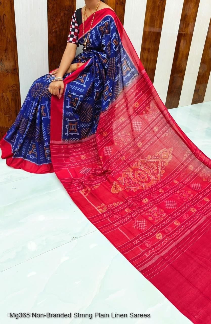 Mg365 Non-Branded Stmng Plain Linen Sarees