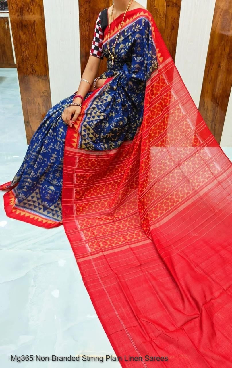 Mg365 Non-Branded Stmng Plain Linen Sarees