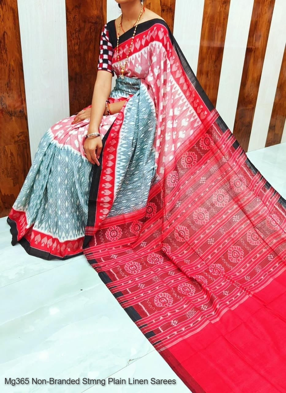Mg365 Non-Branded Stmng Plain Linen Sarees