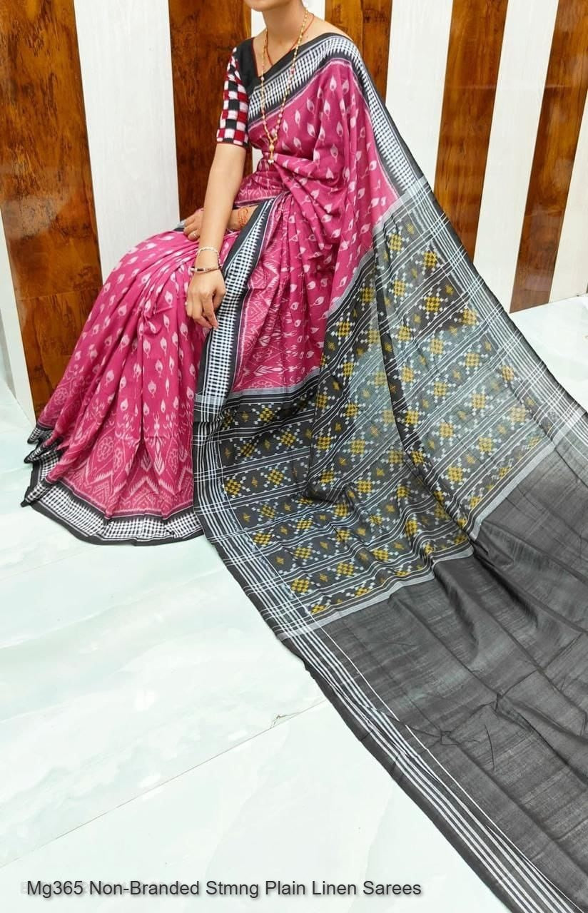 Mg365 Non-Branded Stmng Plain Linen Sarees