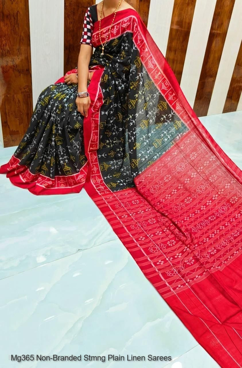 Mg365 Non-Branded Stmng Plain Linen Sarees
