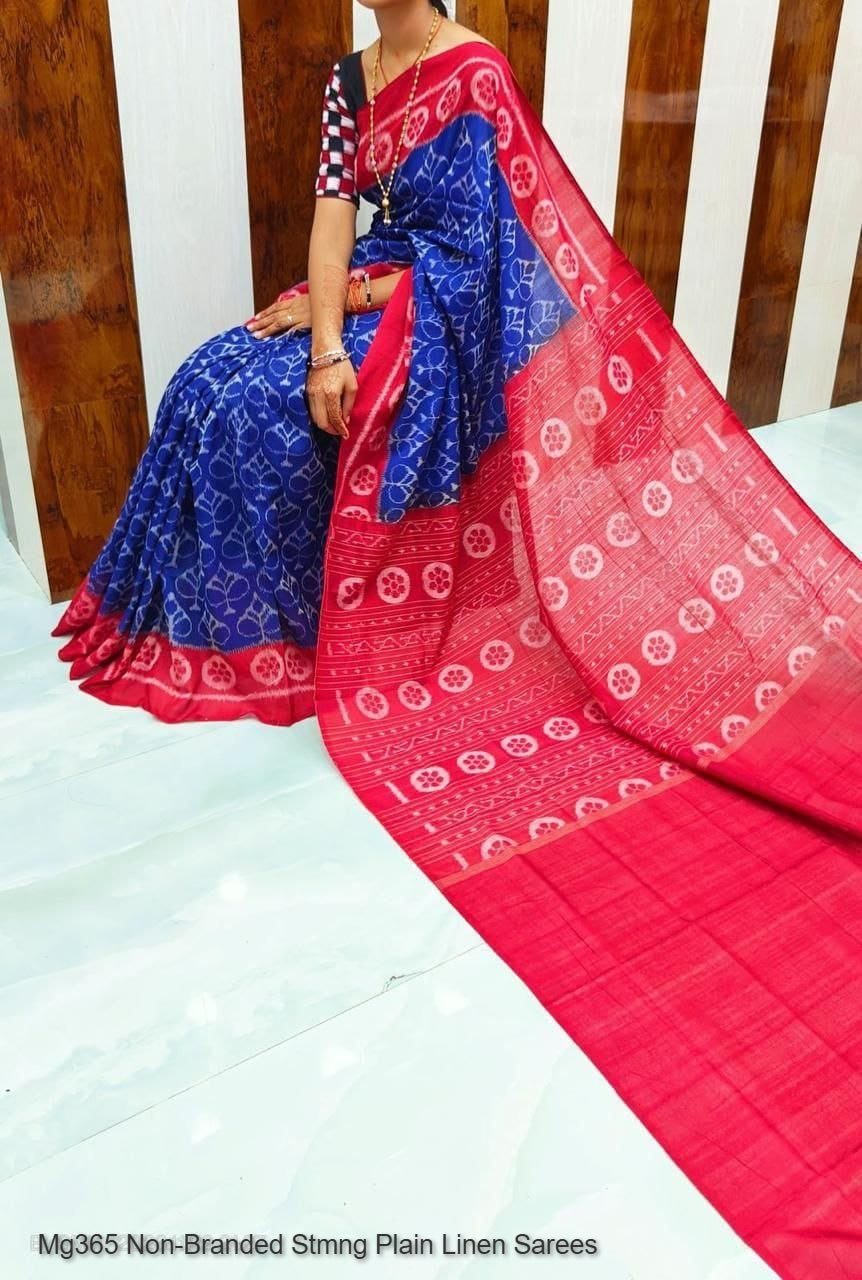 Mg365 Non-Branded Stmng Plain Linen Sarees