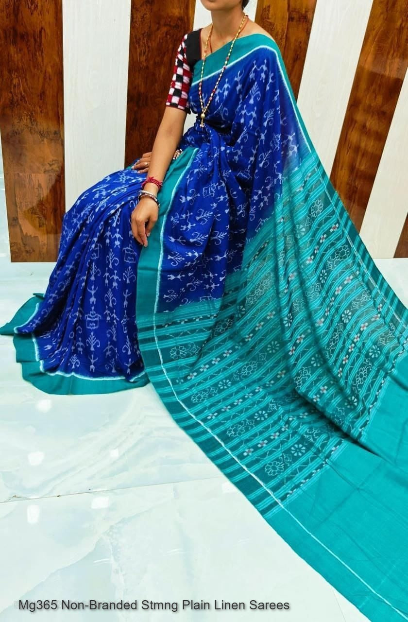 Mg365 Non-Branded Stmng Plain Linen Sarees