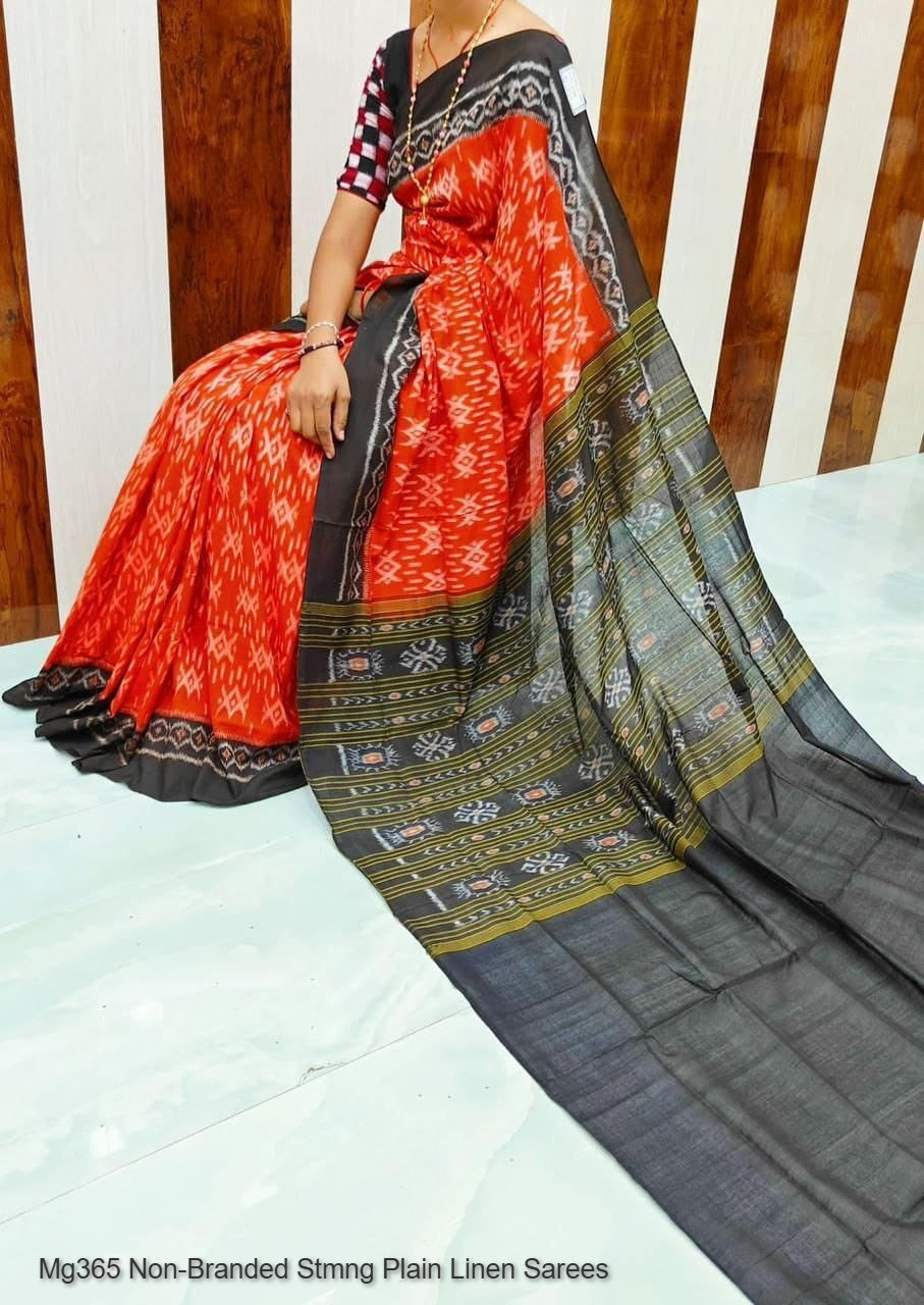 Mg365 Non-Branded Stmng Plain Linen Sarees