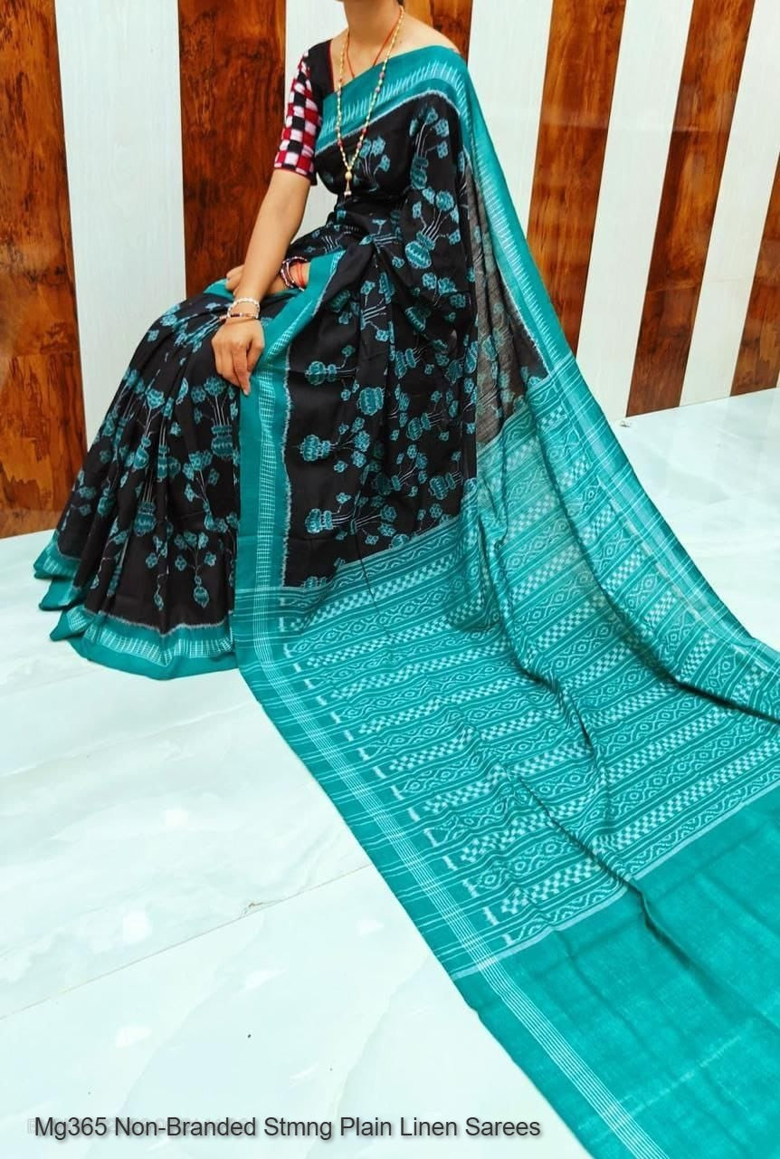 Mg365 Non-Branded Stmng Plain Linen Sarees