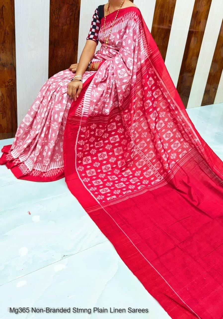 Mg365 Non-Branded Stmng Plain Linen Sarees