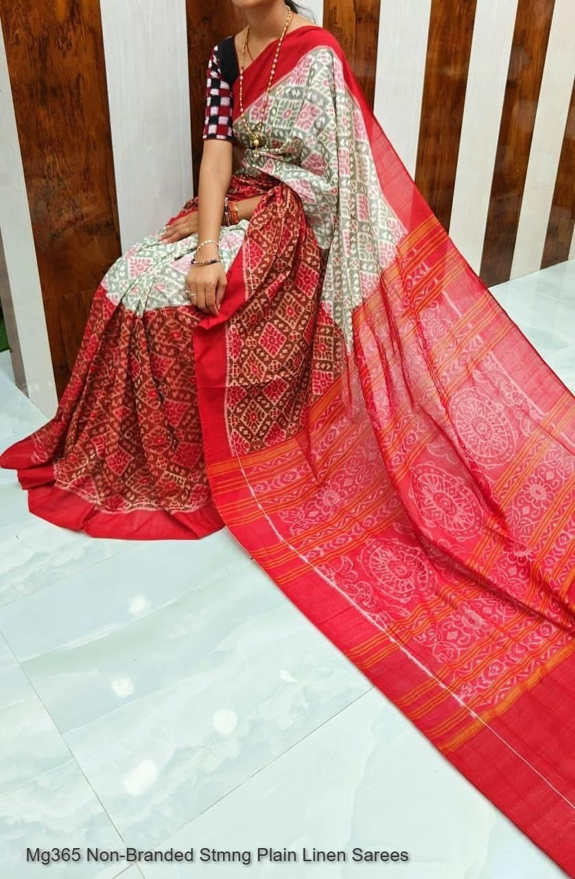 Mg365 Non-Branded Stmng Plain Linen Sarees