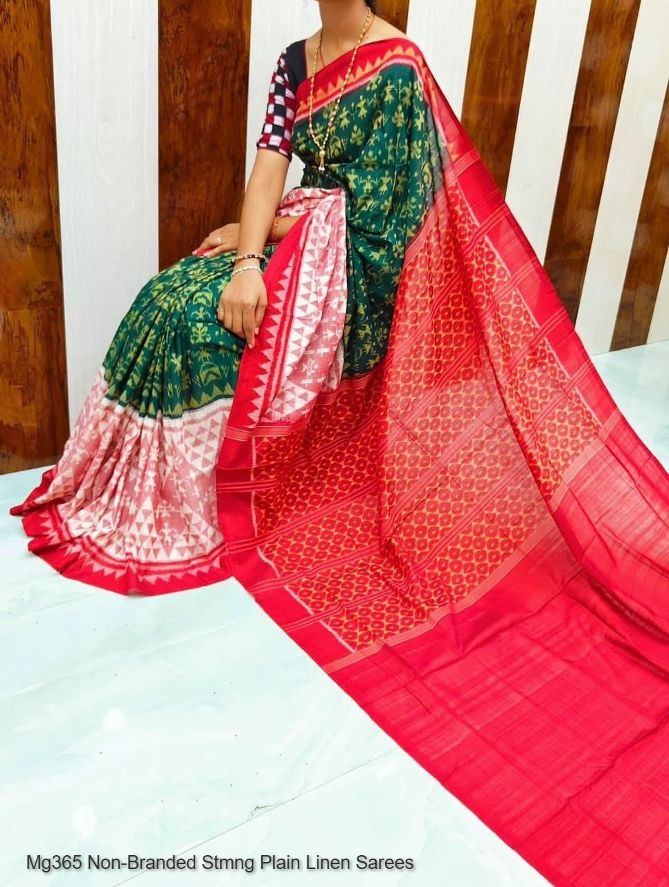 Mg365 Non-Branded Stmng Plain Linen Sarees