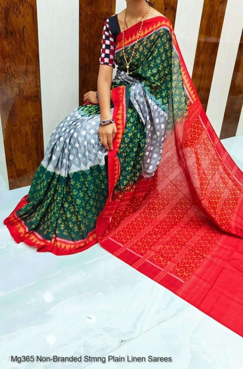 Mg365 Non-Branded Stmng Plain Linen Sarees