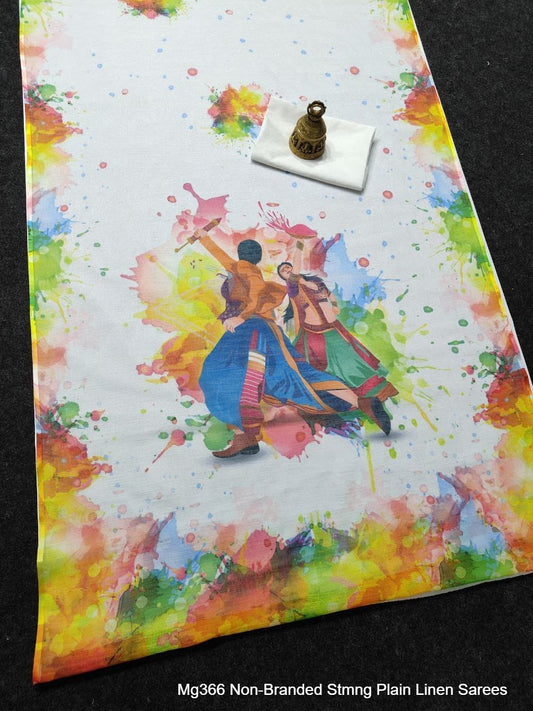 Mg366 Non-Branded Stmng Plain Linen Sarees