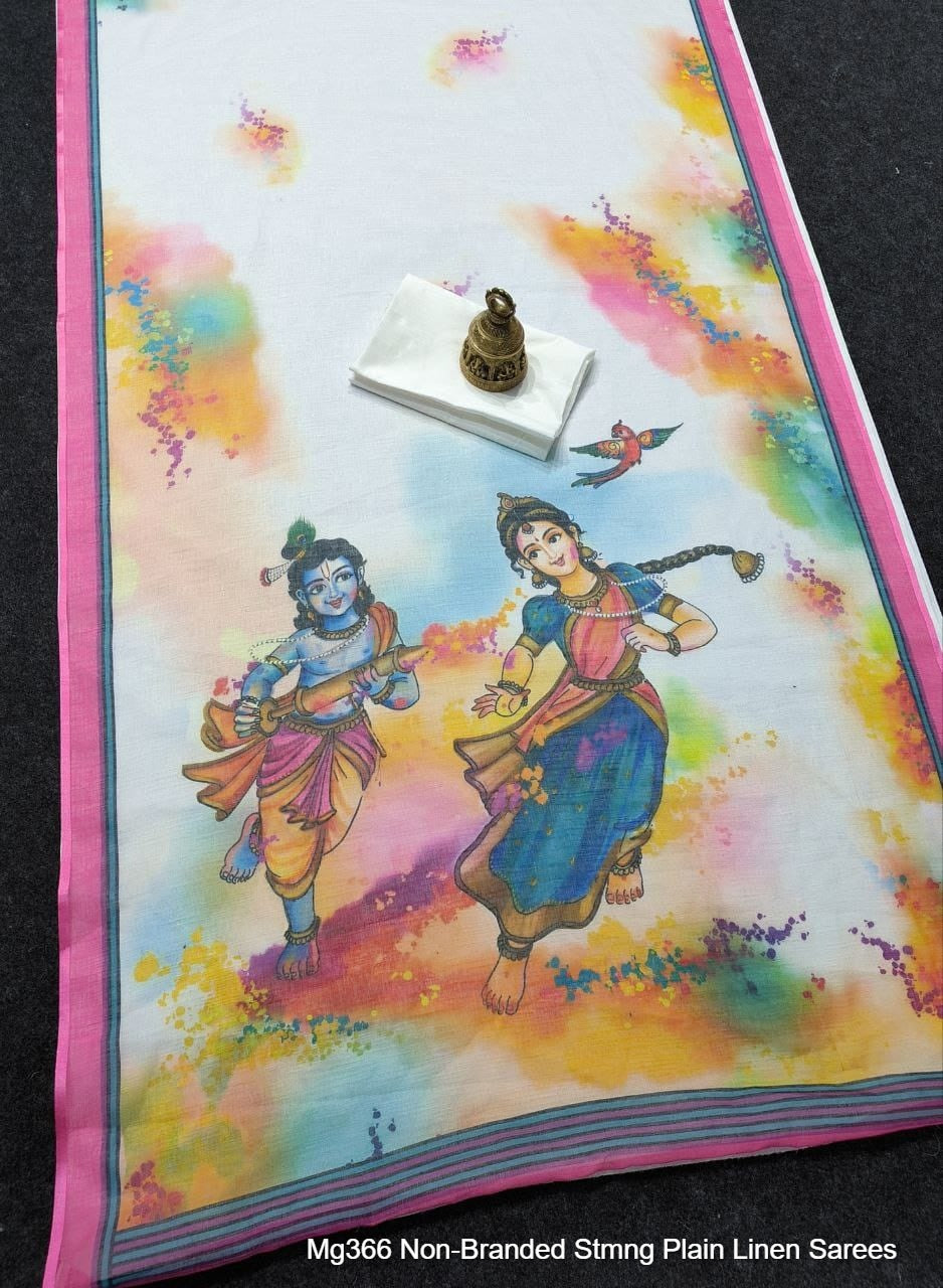 Mg366 Non-Branded Stmng Plain Linen Sarees