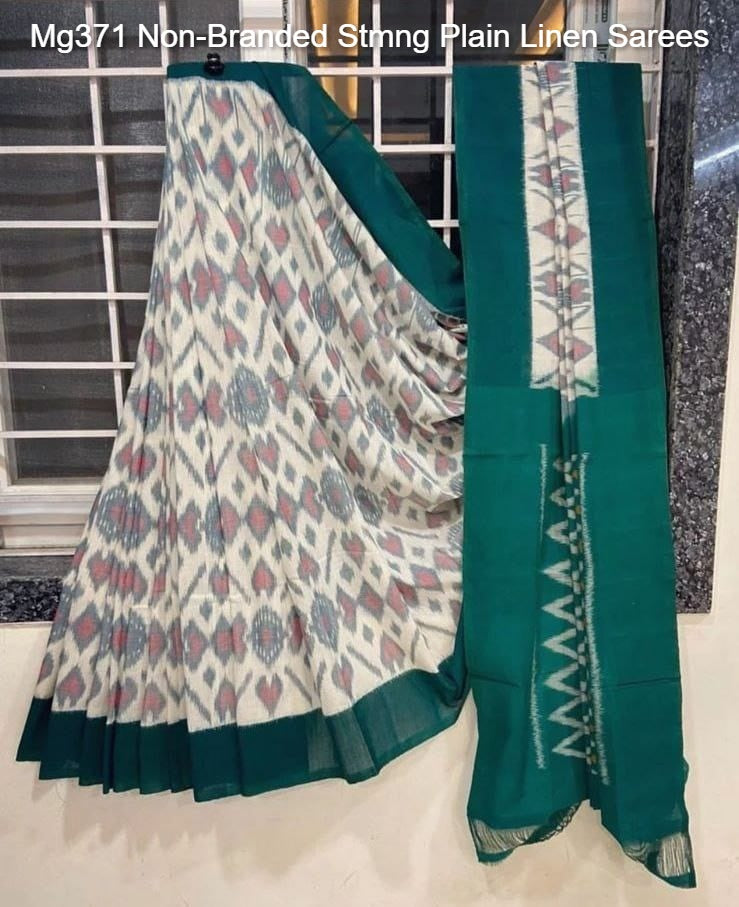 Mg371 Non-Branded Stmng Plain Linen Sarees
