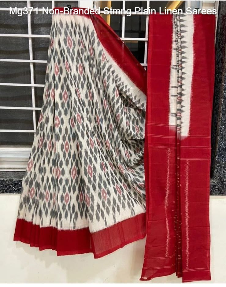 Mg371 Non-Branded Stmng Plain Linen Sarees