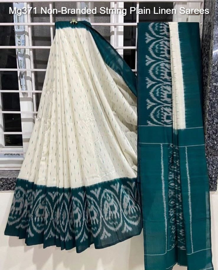 Mg371 Non-Branded Stmng Plain Linen Sarees