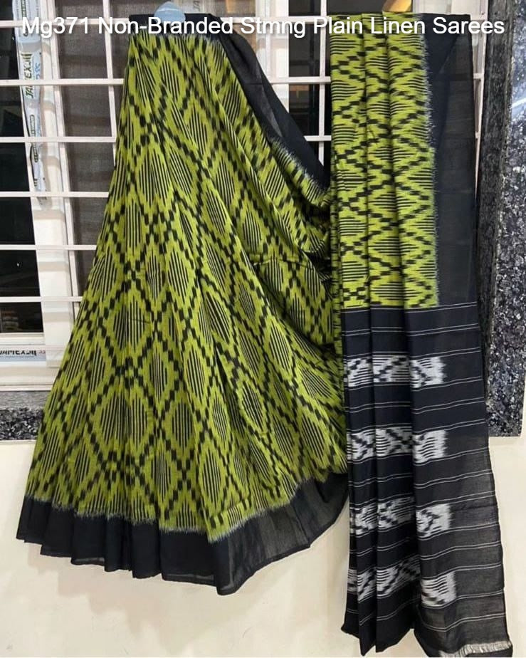 Mg371 Non-Branded Stmng Plain Linen Sarees