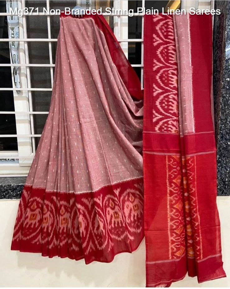 Mg371 Non-Branded Stmng Plain Linen Sarees