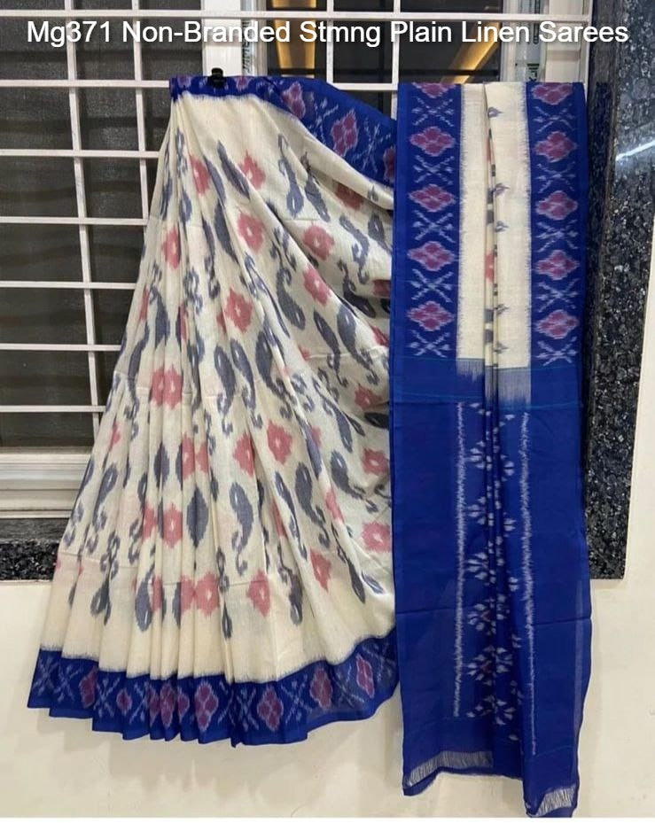 Mg371 Non-Branded Stmng Plain Linen Sarees