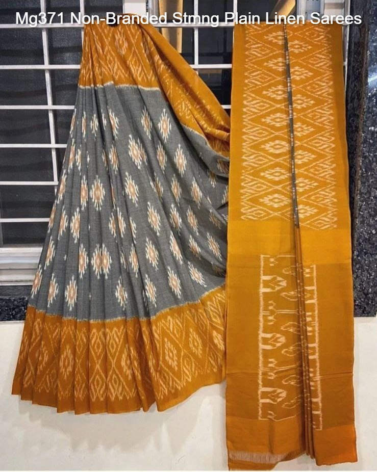 Mg371 Non-Branded Stmng Plain Linen Sarees