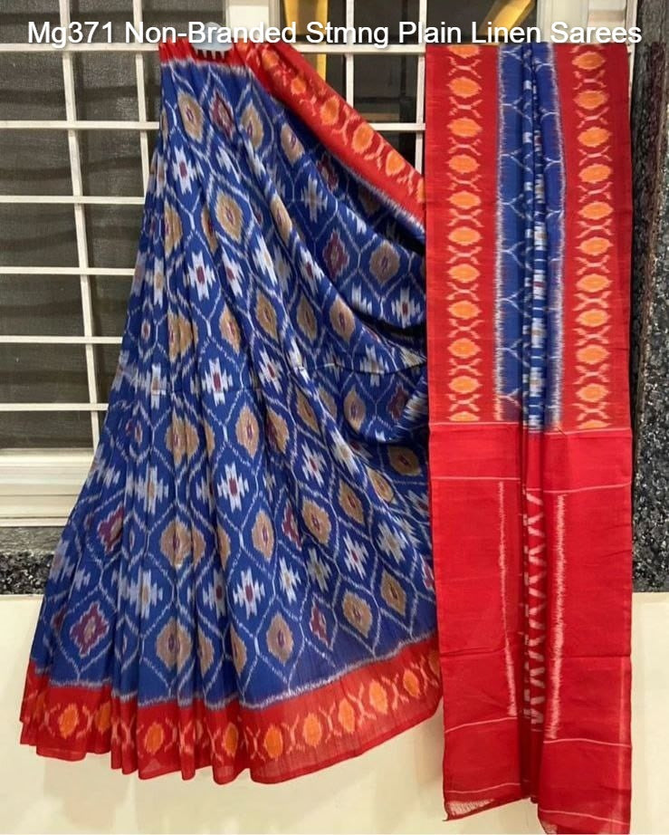 Mg371 Non-Branded Stmng Plain Linen Sarees
