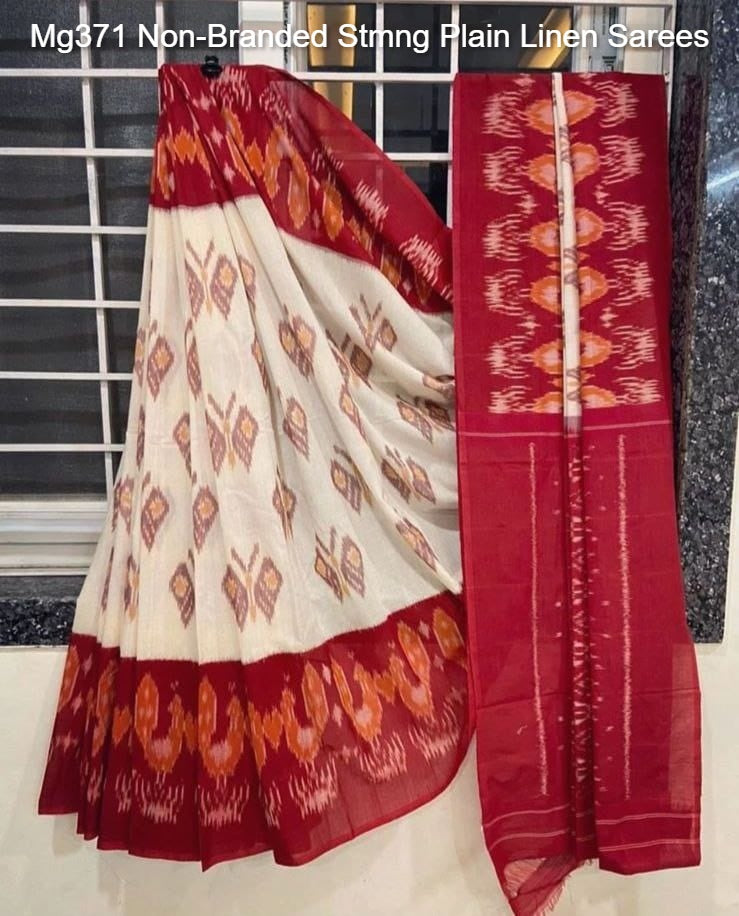 Mg371 Non-Branded Stmng Plain Linen Sarees