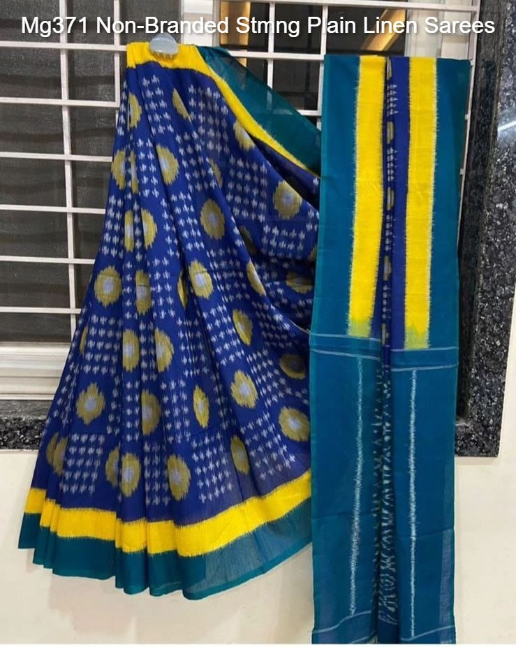Mg371 Non-Branded Stmng Plain Linen Sarees