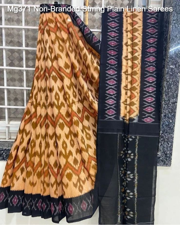 Mg371 Non-Branded Stmng Plain Linen Sarees