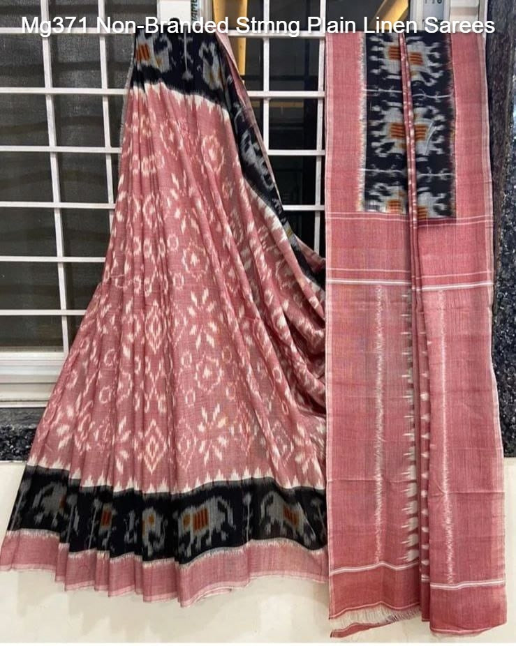 Mg371 Non-Branded Stmng Plain Linen Sarees