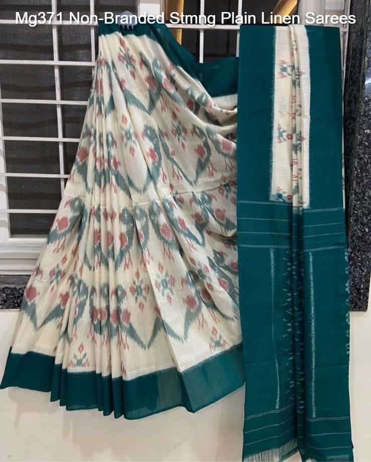 Mg371 Non-Branded Stmng Plain Linen Sarees