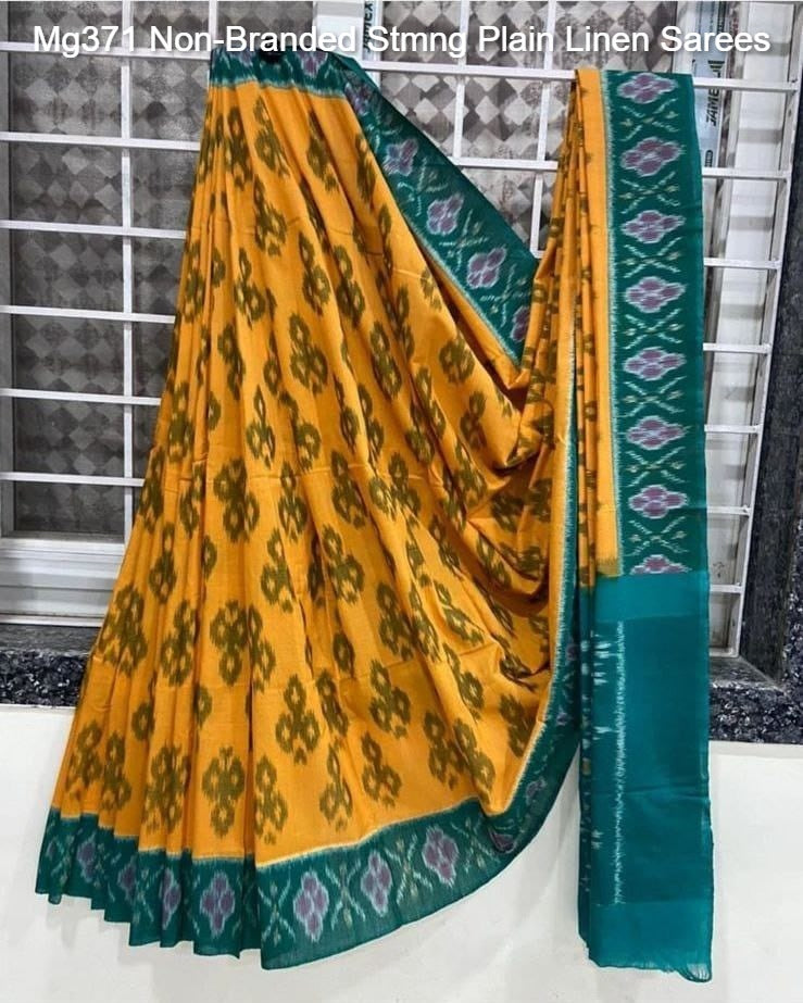 Mg371 Non-Branded Stmng Plain Linen Sarees